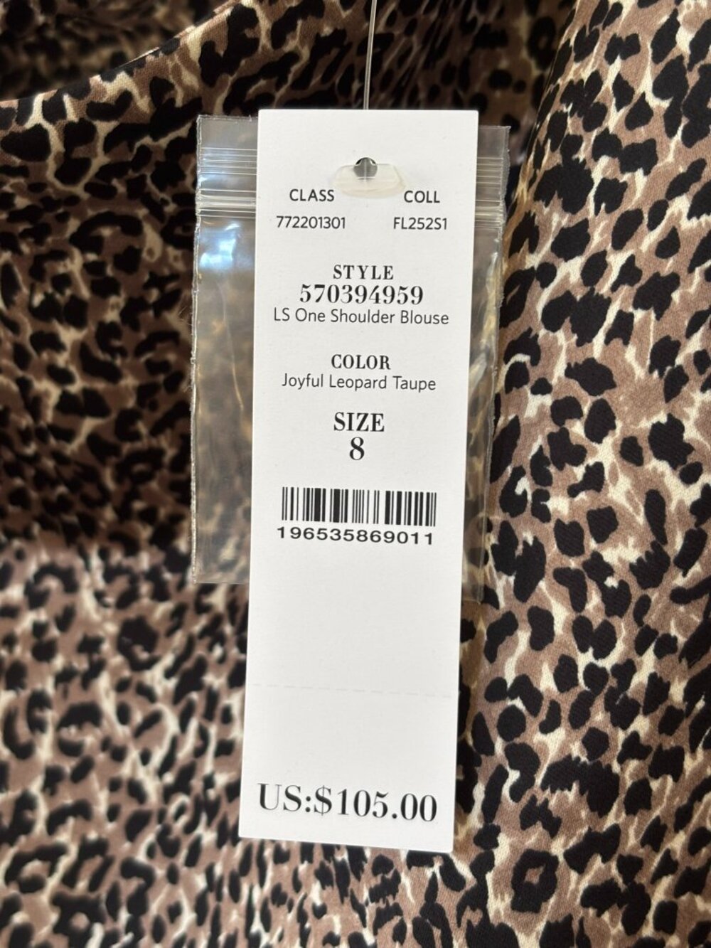 NWT WHBM Taupe, Black and White Leopard Print One-Shoulder Asymmetrical Blouse 8 - Picture 7 of 9